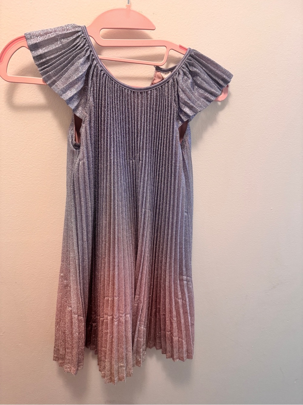 Girls Sparkle Ombre Pleated Dress - Lavender to Pink